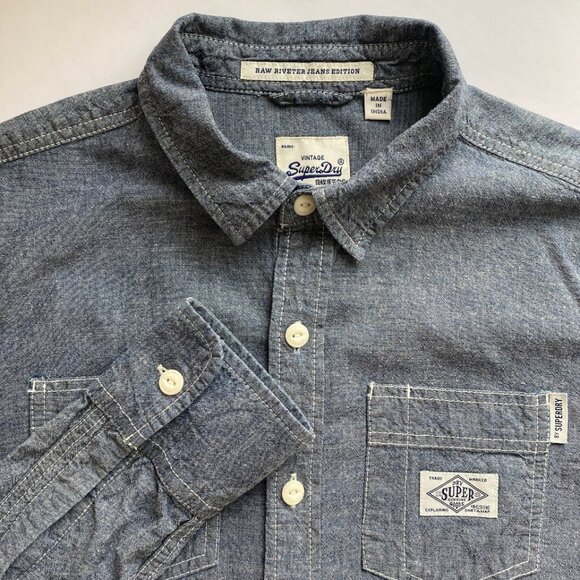 Superdry Blue Casual Button Down Shirt - Picture 1 of 11